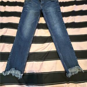 Dark Blue Frayed Hem Women's Jeans